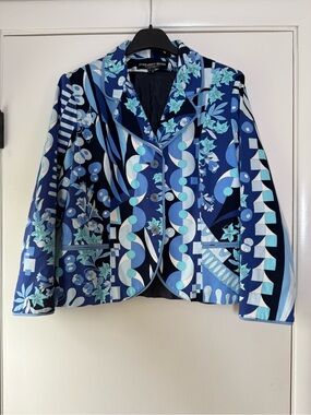 Averardo Bessi Italian Made Art Deco Blazer Jacket Abstract Colorful Blue Black